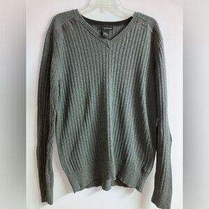 Calvin Klein Men's Ribbed Gray V-Neck Sweater, Large, Charcoal Gray